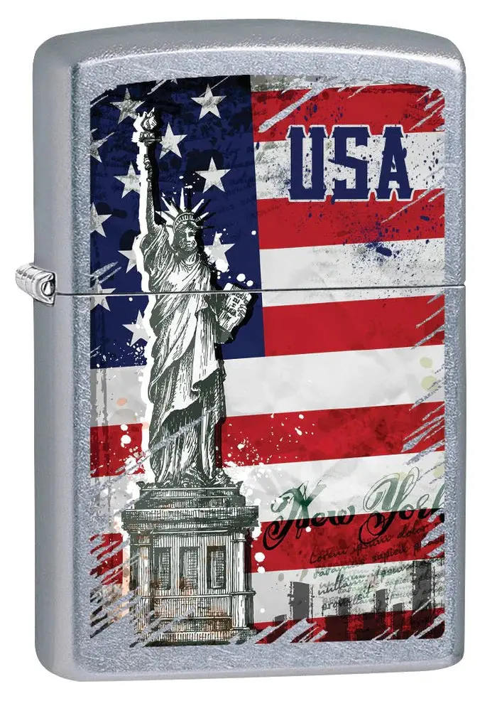 Statue Of Liberty & Flag Zippo Lighter – Street Chrome Finish 1