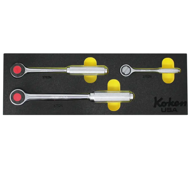 Three-Piece Foam-Stored Ratchet Set For 1/4", 3/8", And 1/2" Drives 1
