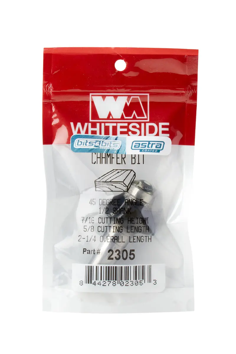 Whiteside 45° Chamfer Router Bit – 1/2" Shank, 5/8" Cutting Length – Astra Coated 1