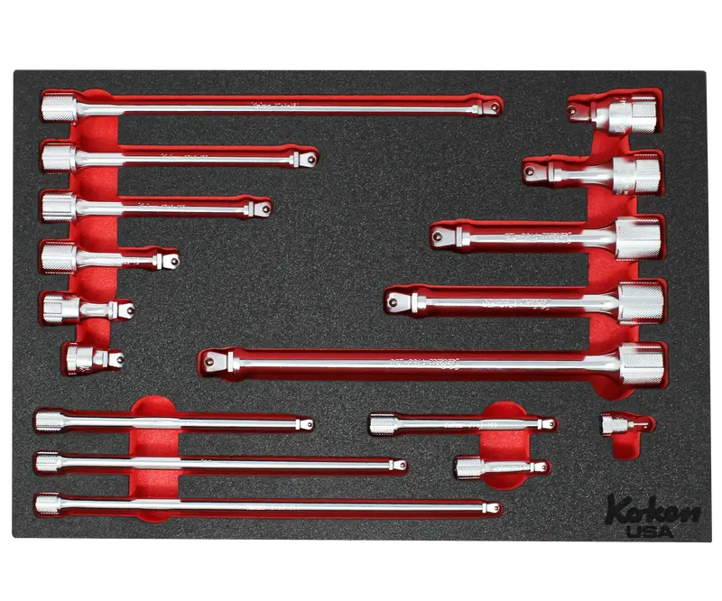 Wobble-Fix Extension Bar Set — 1/4", 3/8", And 1/2" Drive, Foam Organized 1