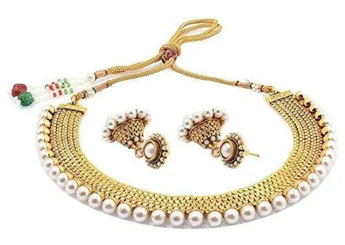 Youbella Pearl & Temple Coin Necklace Set – Traditional Indian Jewelry With Matching Earrings 1