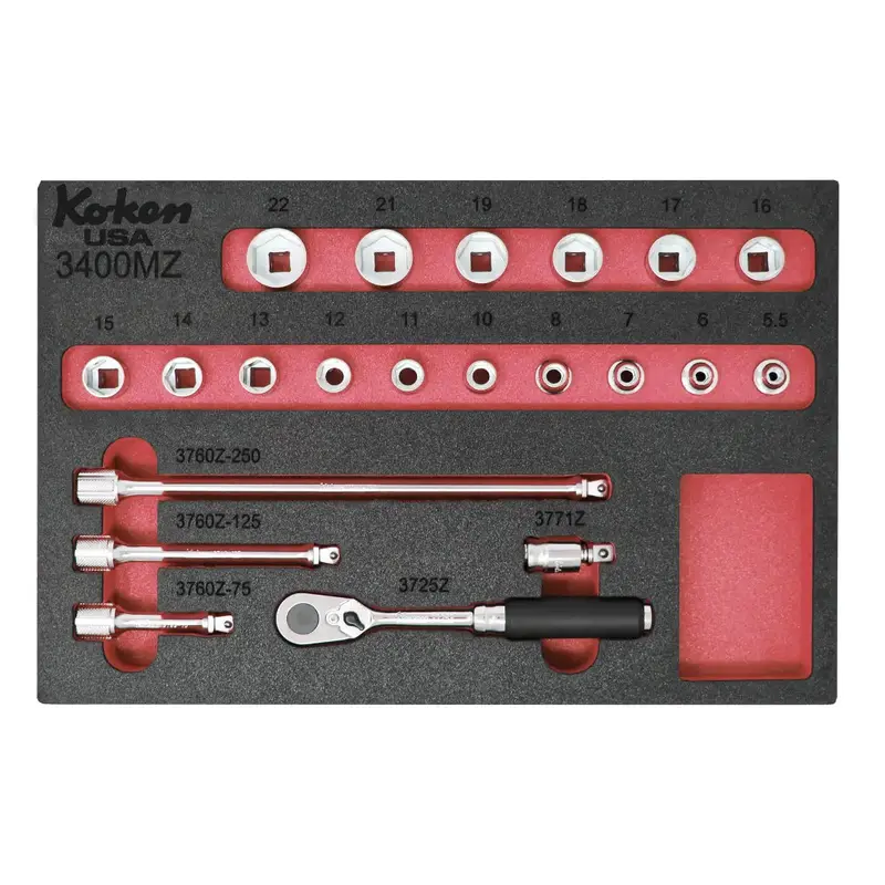 Z-Series 3/8" Metric Socket Set With 72-Tooth Ratchet – 21-Piece Foam-Packaged Kit 1