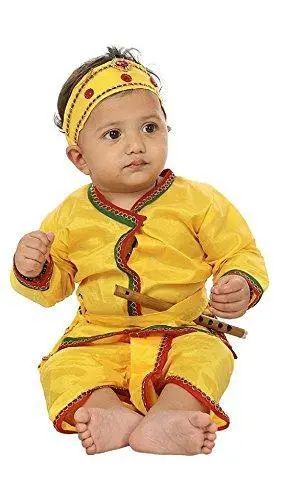 Zacharias Krishna-Themed Ethnic Outfit For Boys – Cotton Kurta & Dhoti (6–12 Months, Yellow) 1