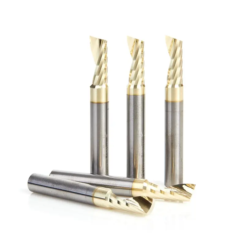 Amana Tool Cnc Router Bit – 1/4" Dia × 5/8" Cut × 1/4" Shank, Up-Cut Zrn-Coated Spiral O-Flute (5-Pack) 1