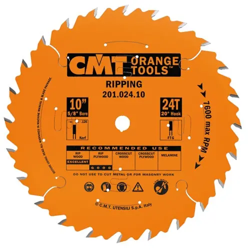 Cmt 10" Industrial Ripping Saw Blade – 24 Teeth, Ftg Grind, Ptfe Coated 1