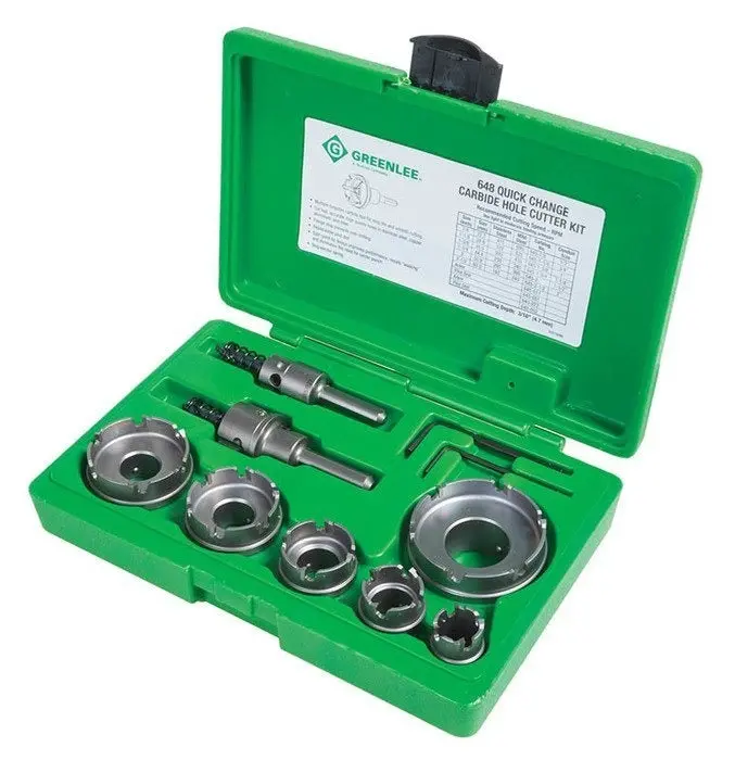 Greenlee 648 Quick-Change Carbide-Tipped Hole Cutter Set – 8-Piece, 7/8" To 2-1/2" Sizes 1