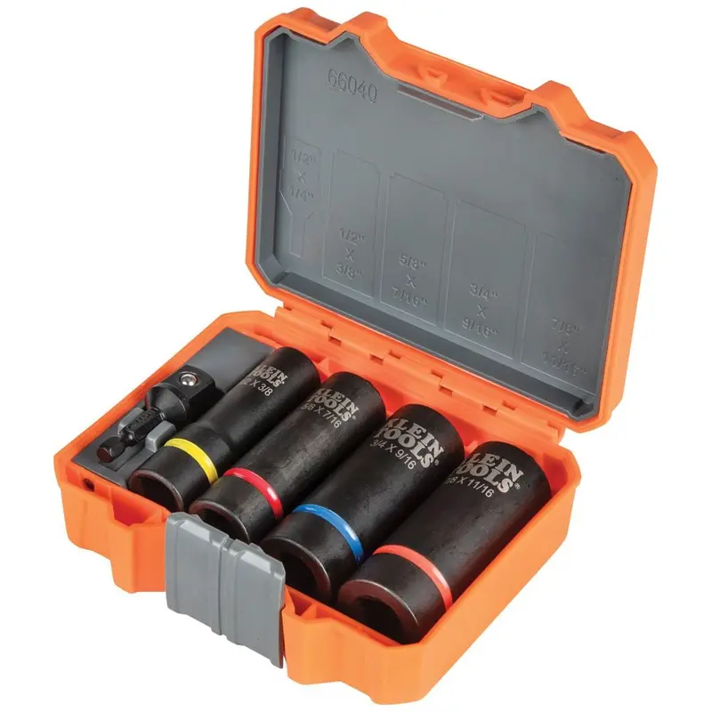 Klein 66040 2-In-1 Impact Socket Set – 5-Piece, Sae/Metric Combination 1