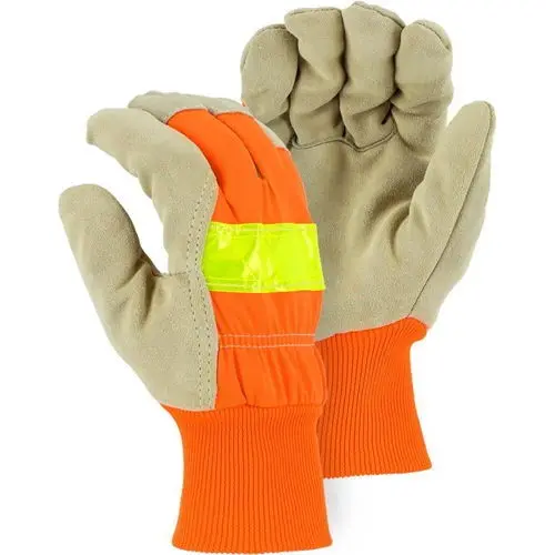 Majestic Winter Split-Leather Palm Gloves – Hi-Visibility Orange, Cold-Weather Ready 1