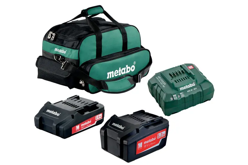 Metabo 18V Li-Ion Starter Kit: 2.0Ah + 5.2Ah Batteries With Charger 1