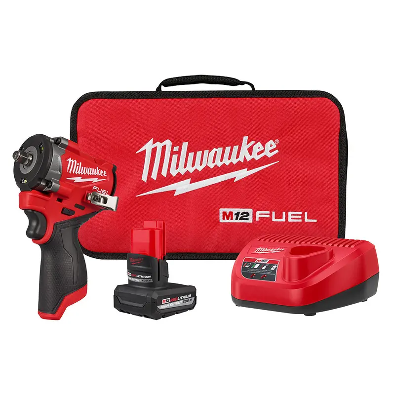 Milwaukee 2562-21 M12 Fuel Stubby 3/8" Impact Wrench Kit – Compact Brushless Power Tool 1