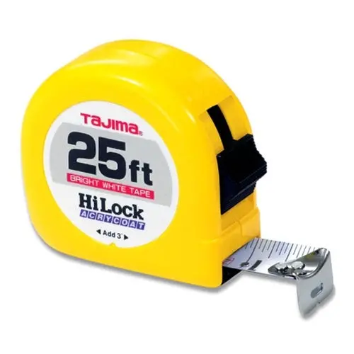 Tajima Hl-25Bw Hi-Lock Tape Measure – 25 Ft (7.6 M), Bright White High-Visibility Blade 1